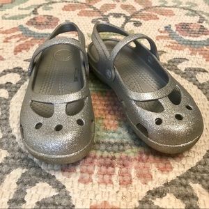 Silver Sparkle girls Crocs size 1